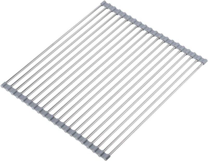 Abtropfgestell, faltbar, Edelstahl, grau, Abtropfgestell, 20 Röhren, 43 x 40 cm, 1 Küchenthekenmatte