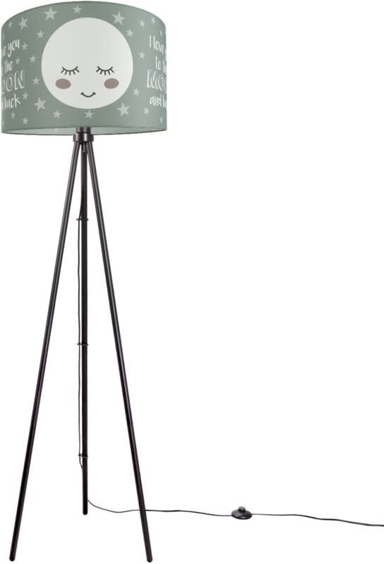 Paco Home - Kinderlampe Stehlampe Kinderzimmer Lampe Mit Mond-Motiv Deko Stehleuchte E27 Dreibeinig Schwarz, Grau (Ø45.5...