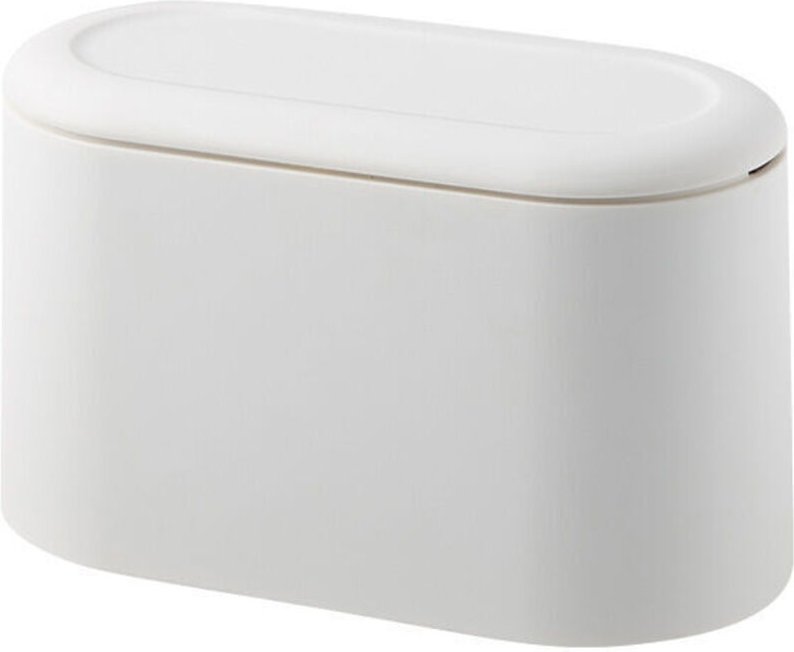 Kleiner Tisch-Mülleimer mit Druckknopfdeckel, weißer Tisch-Mülleimer, Mini-Tisch-Mülleimer aus Kunststoff, tragbarer Küc...