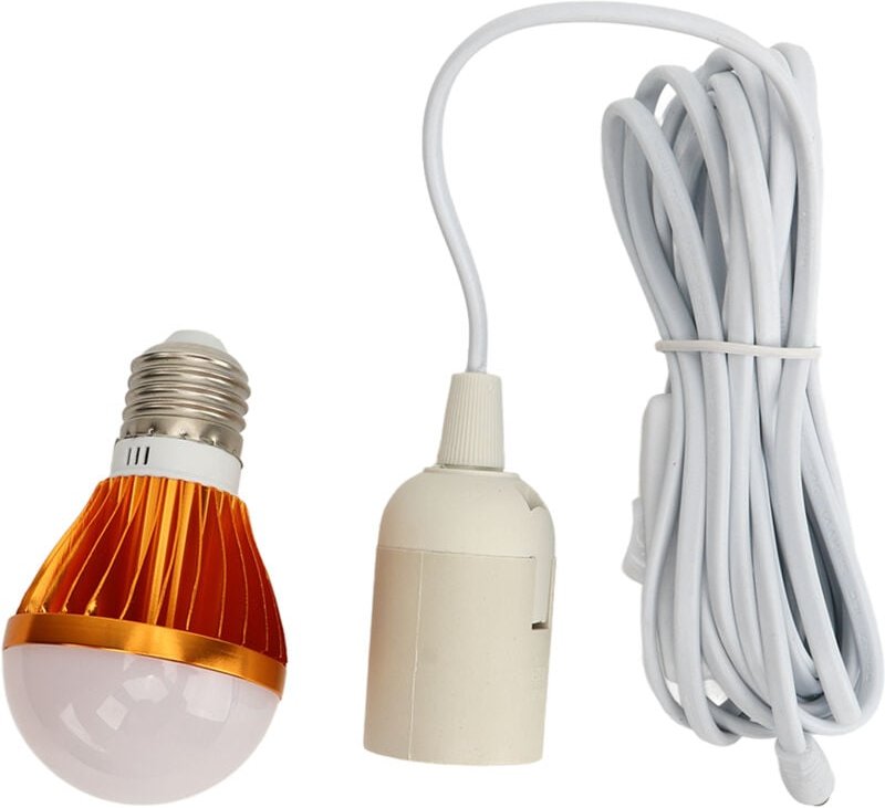 E27 LED-Lampe, 12 V DC, 5 W, warmweißes Licht, Spiralfassung, mit 3 Meter Kabel für Zuhause/Schlafzimmer