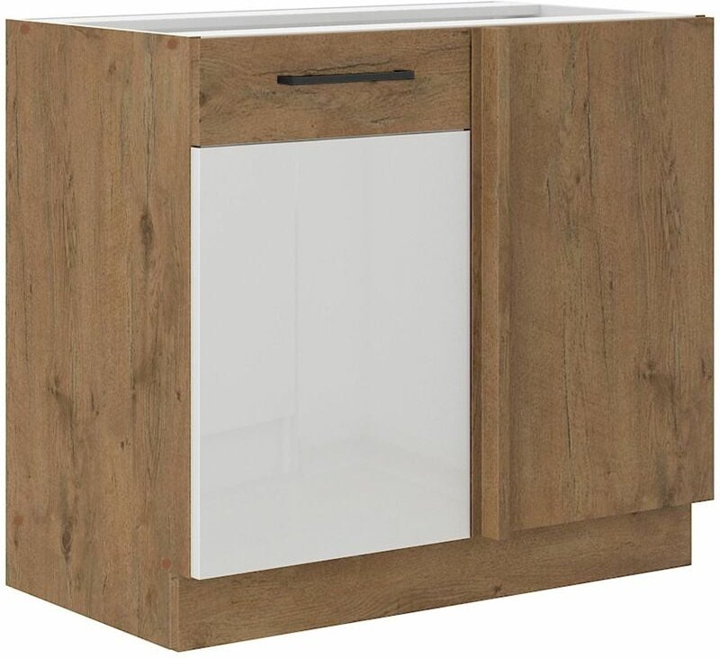 Küchen Preisbombe - Vigo Eckunterschrank 105 Eiche Lancelot Weiß Hochglanz Küchenzeile Einbauküche