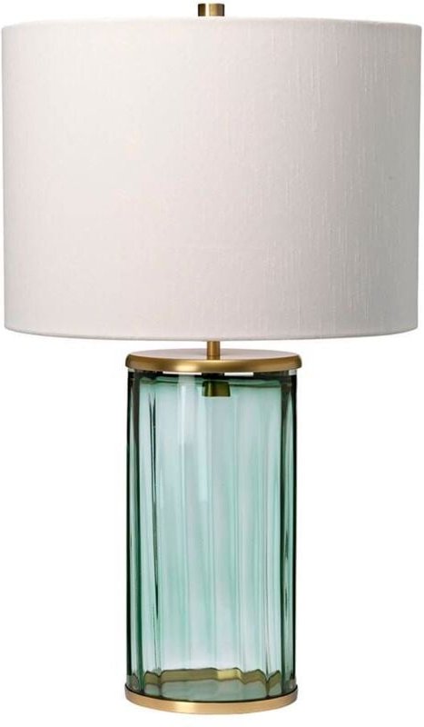 Reno Tischlampe Metallarbeiten Messing gealtert, grünes Glas