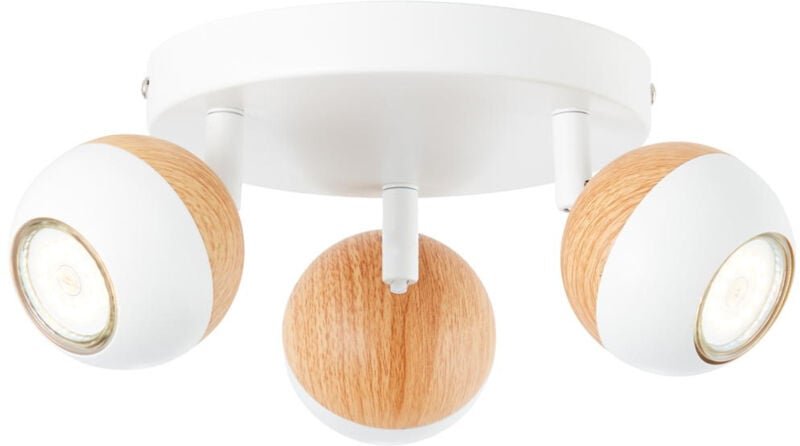 Lampe Scan led Spotrondell 3flg weiß/holz hell 3x LED-PAR51, GU10, 3W LED-Reflektorlampen inklusive, (250lm, 3000K) Köpf...