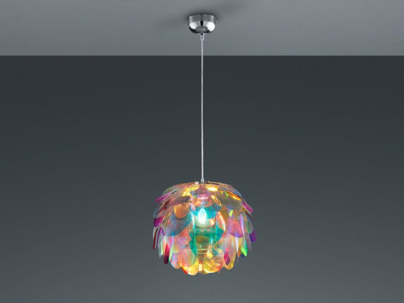 Verspielte led Pendelleuchte mit bunten Kunststoffblättern, ø 40cm
