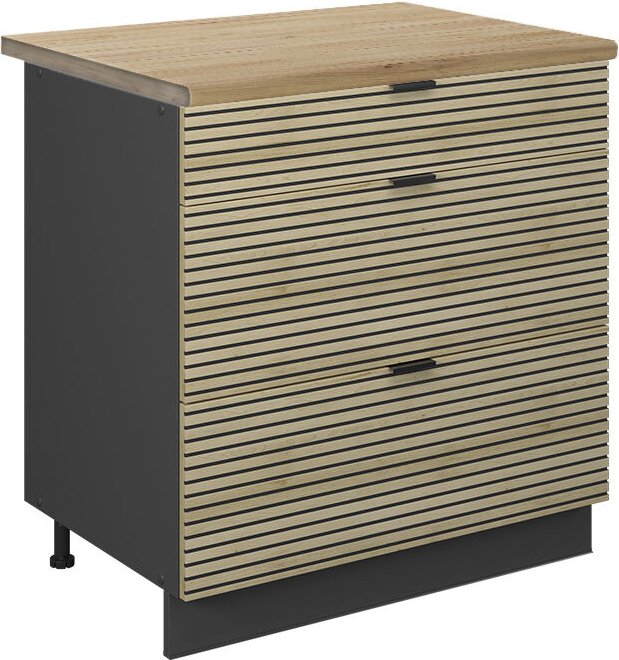 Vicco - Küchenunterschrank Fame-Line, Eiche Paneel, 80 cm mit 3 Schubladen, ap Eiche