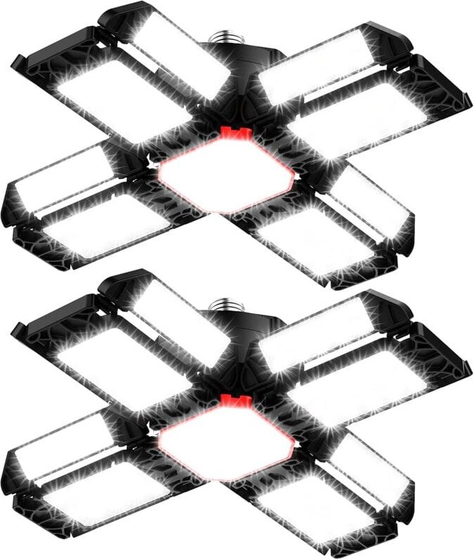 LED-Werkstattleuchte, Garagenbeleuchtung, 2 Stück, verformbare Deckenleuchte mit 12 verstellbaren Paneelen – E26/E27-Erk...