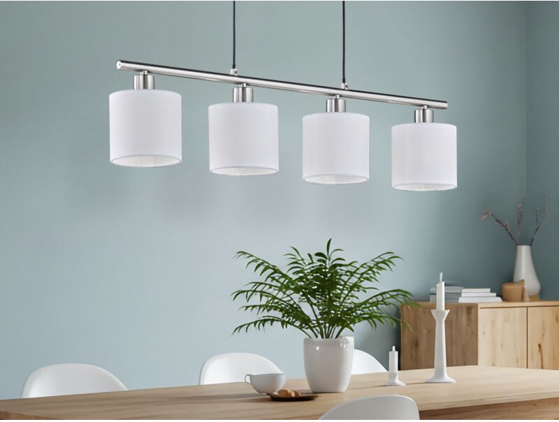 Pendelleuchte tommy 4-flammig Lampenschirme Stoff Weiß, Breite 75cm