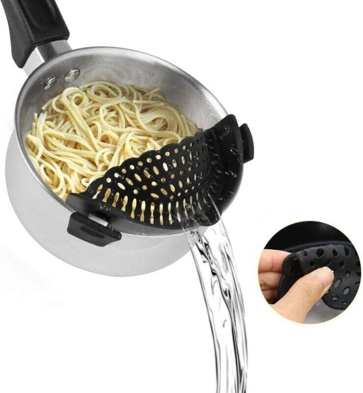 Feinmaschiges Lebensmittelsieb, lebensmittelechtes Silikon-Clip-on-Sieb für Pfannen, Sieb in Universalgröße, hitzebestän...