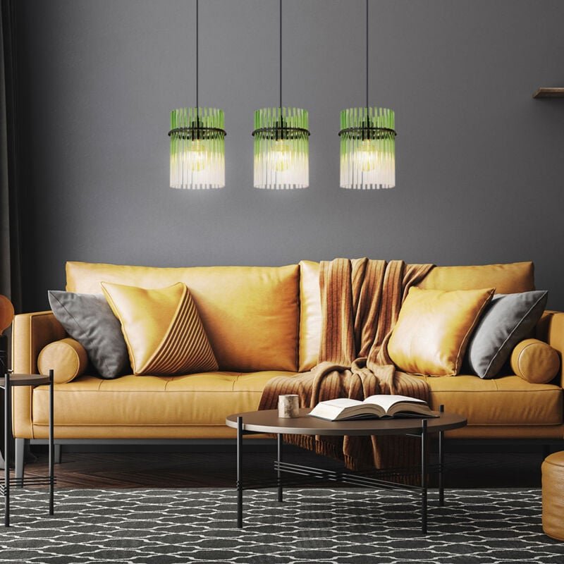 Pendellampe Esstischleuchte Hängelampe Wohnzimmerleuchte 3 flammig, Metall grün, klar, schwarz, 3x E27 Fassungen, LxBxH ...