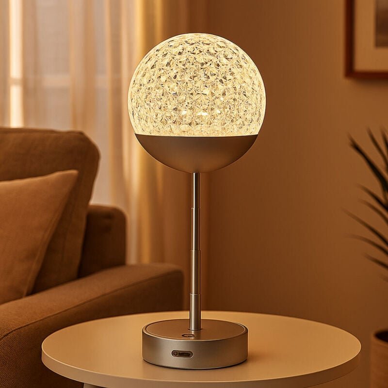 Globo Lighting - led Tischlampe Touchdimmer Nachttischlampe Kristall Tischleuchte höhenverstellbar, Edelstahl silber Kun...