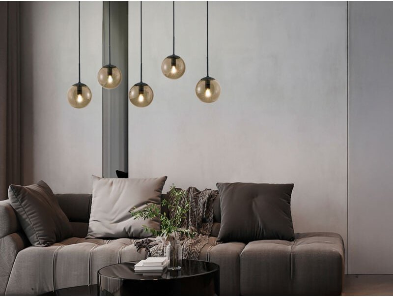 Trio Lighting - Pendelleuchte balini 5-flammig mit Rauchglas Kugeln, Breite 100cm