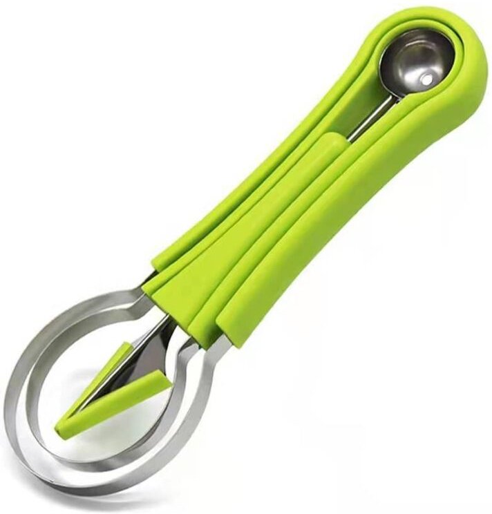 Wassermelonenschneider mit Löffel, Obstschnitzmesser, Fruchtteller und Fruchtfleischtrenner (1 Stück)