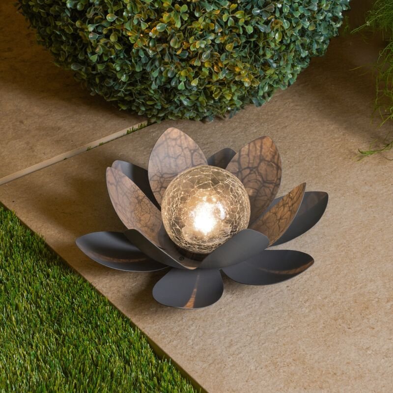 Esotec - Solarleuchte für außen lotusblüte glaskugel bruchglas wetterfest 102086