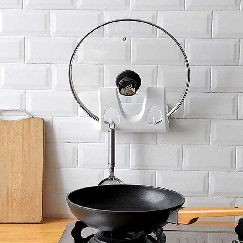 ZVD - 2 Pièces Support de Couvercle de Casserole, Étagère Mural Multifonction pour Ustensiles de Cuisine, Blanc
