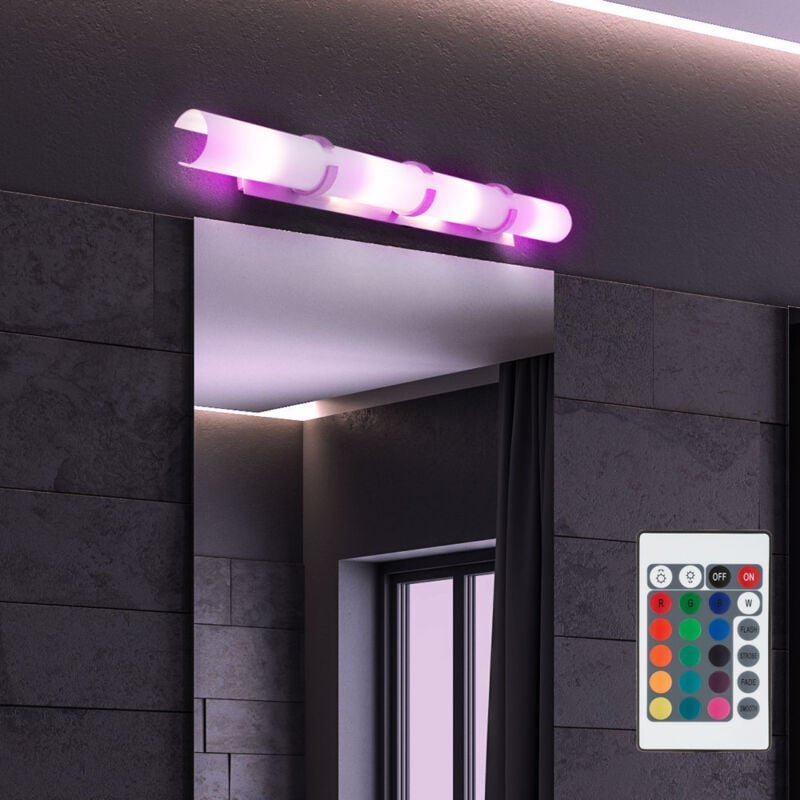 Wandleuchte mit Fernbedienung Wandlampe dimmbar Wohnzimmerleuchte Badezimmerleuchte, Metall Chrom Glas weiß, 4x rgb led ...
