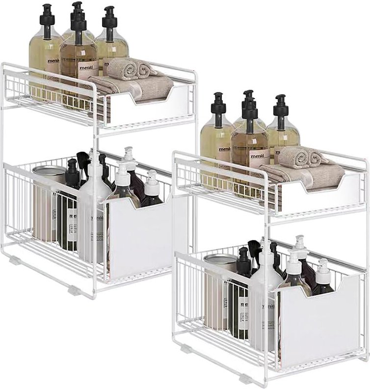 Haloyo - 2er-Set Küchenbehälter, 2-stufiger Untertisch-Organizer, abnehmbares Untertisch-Regal aus Edelstahl, 37,4 x 26,...