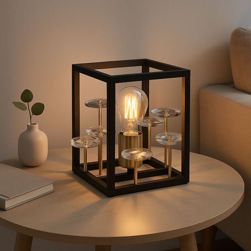 Tischleuchte Beistellleuchte Nachttischlampe Kristall E27 schwarz gold Glas klar