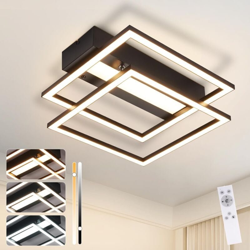 Deckenlampe led Deckenleuchte Küche - Dimmbar Küchenlampe 42W Schwarz Schlafzimmerlampe mit Fernbedienung Modern Design ...