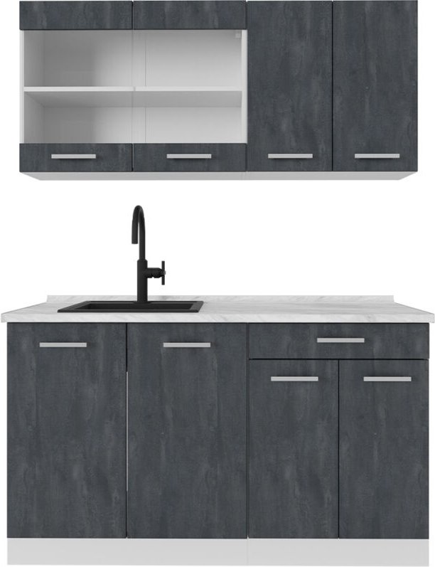 Vicco - Mini-Küche R-Line, Schwarz Beton/Weiß, 140 cm ohne Arbeitsplatte