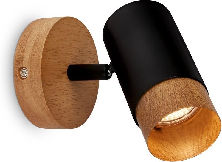 Spotlight, black, with wood, excl. 1xGU10/max.9W