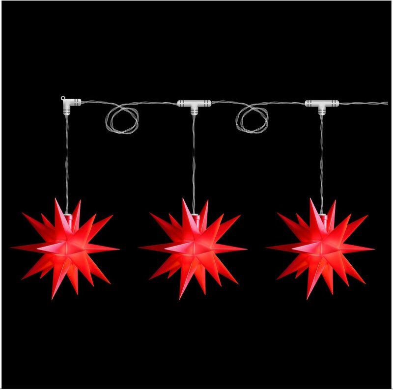 Dekostern led - Weihnachtsstern, Dekostern, Adventsstern - 18 Zack 3D Optik 3er Sternenkette Rot led mit Batteriefach + ...
