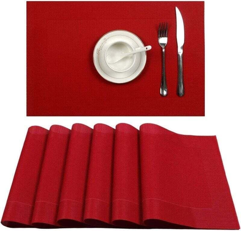 Vtizikl Sets de Table Lavables Antidérapant Résistant à l'usure à la Chaleur,Facile à Nettoyer, Rouge 10pcs