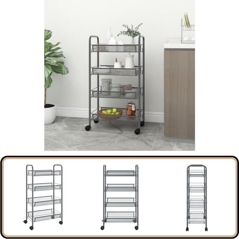 Küchenwagen 4 Etagen Grau 46x26x85 cm Eisen - Küchenwagen - Rollwagen - Lagerung - Organisation - Haushalt