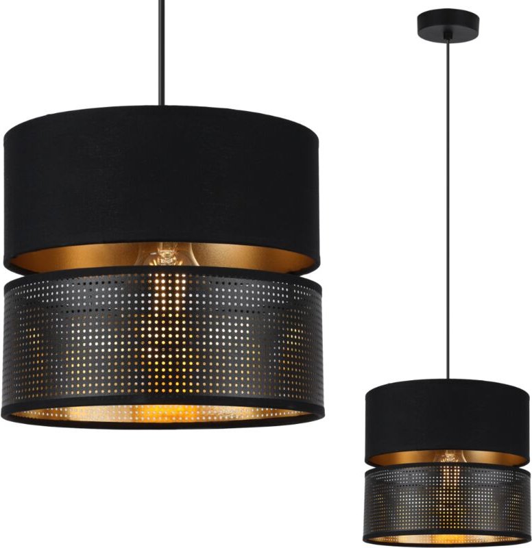 Asti Duo Schwarze Hängelampe 1 Flacher Schwarz-Gold-Lampenschirm Ts 20cm