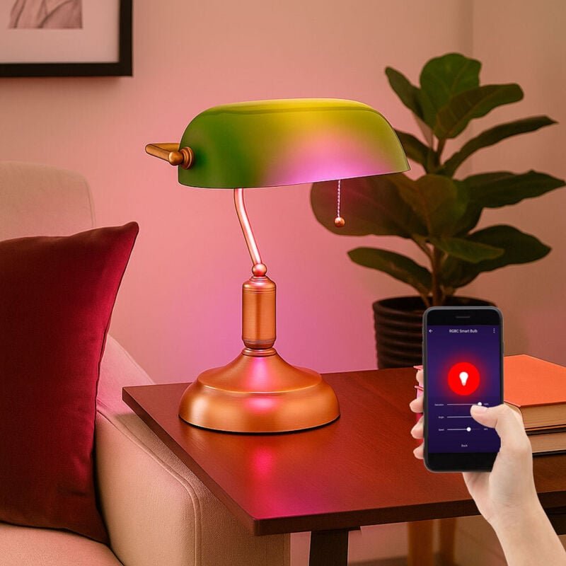 Smart led Schreibtischleuchte Bankerlampe Tischlampe altmessing Glas grün Leseleuchte, Farbwechsel, App Sprachsteuerung,...