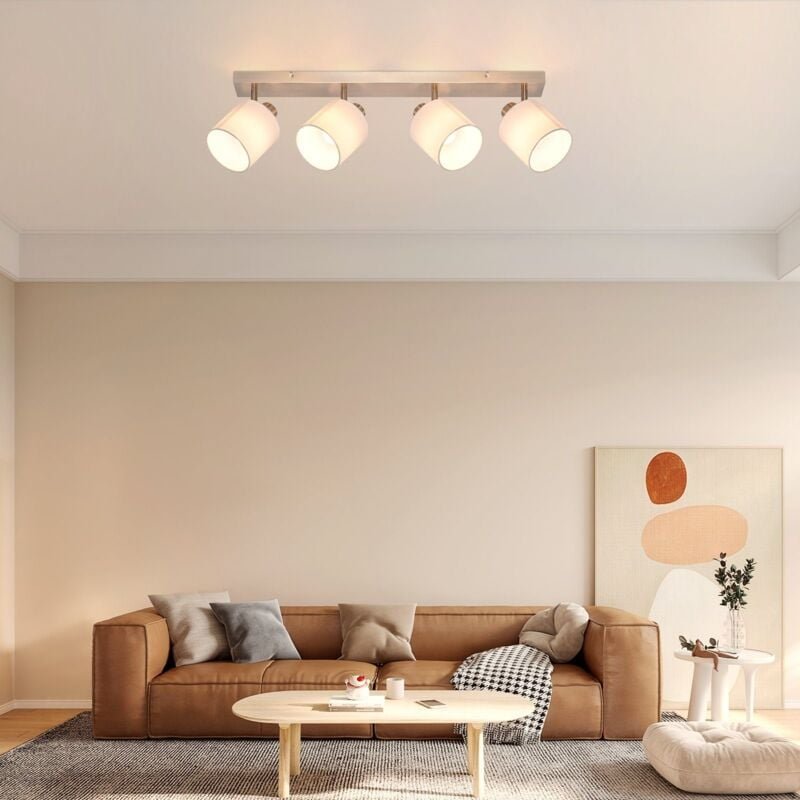 Deckenstrahler 4 Flammig Deckenlampe Wohnzimmer - Deckenspot Modern E14 Silber Schwenkbar 350° MAX.25W küchenlampe Stoff...