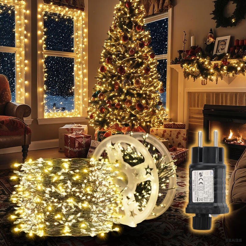 LED-Lichterkette Aussen Dunkelgrün Cluster Weihnachtslichterkette Warmweiß 15M-600 LEDs, 8 Modi, Timer & Memory für Weih...