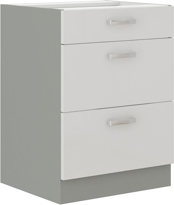 Küchen Preisbombe - Unterschrank 60 Bianca Weiss Hochglanz + Grau Vollauszug Soft-Close Küche