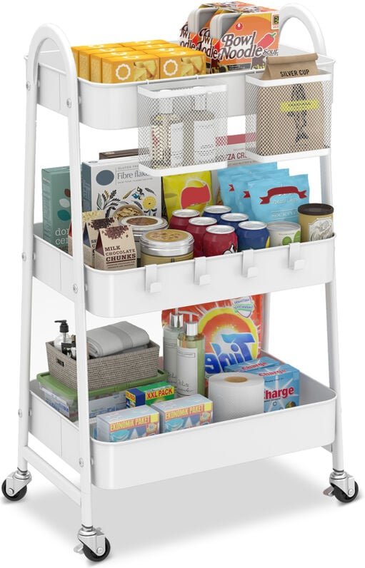 Sekey Küchenwagen Servierwagen auf Rollen, Rollwagen mit 3 Etagen aus Metall, 30,6 x 44,2 x 77,7 cm