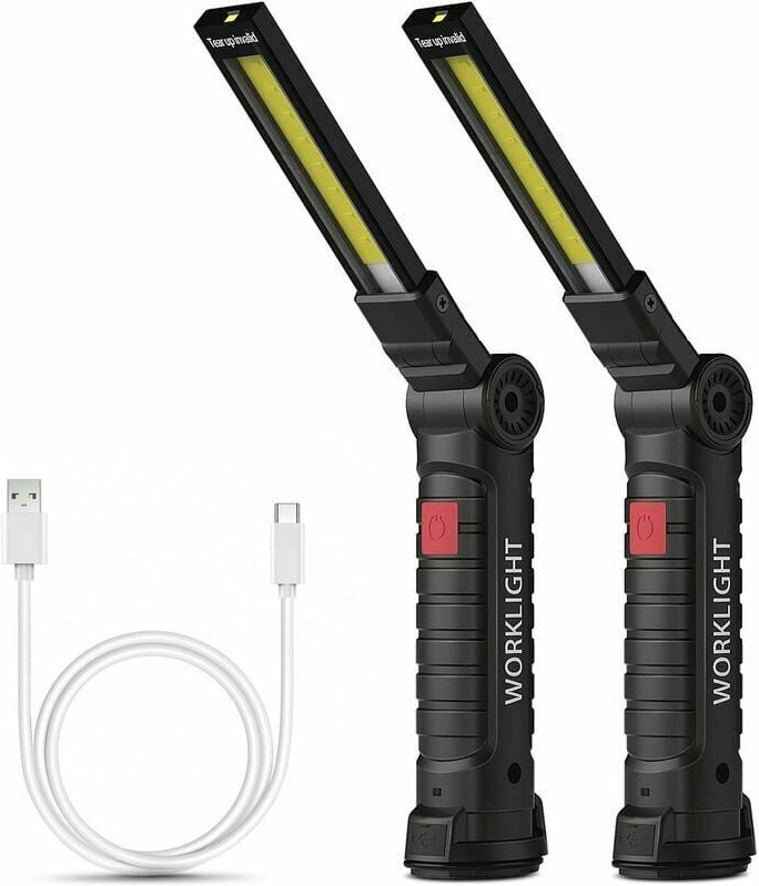 Wiederaufladbare Arbeitsleuchte cob Werkstattlampe Taschenlampe mit Magnetfuß 5 Modi Weiß/Rot Licht Campinglampe für Gar...
