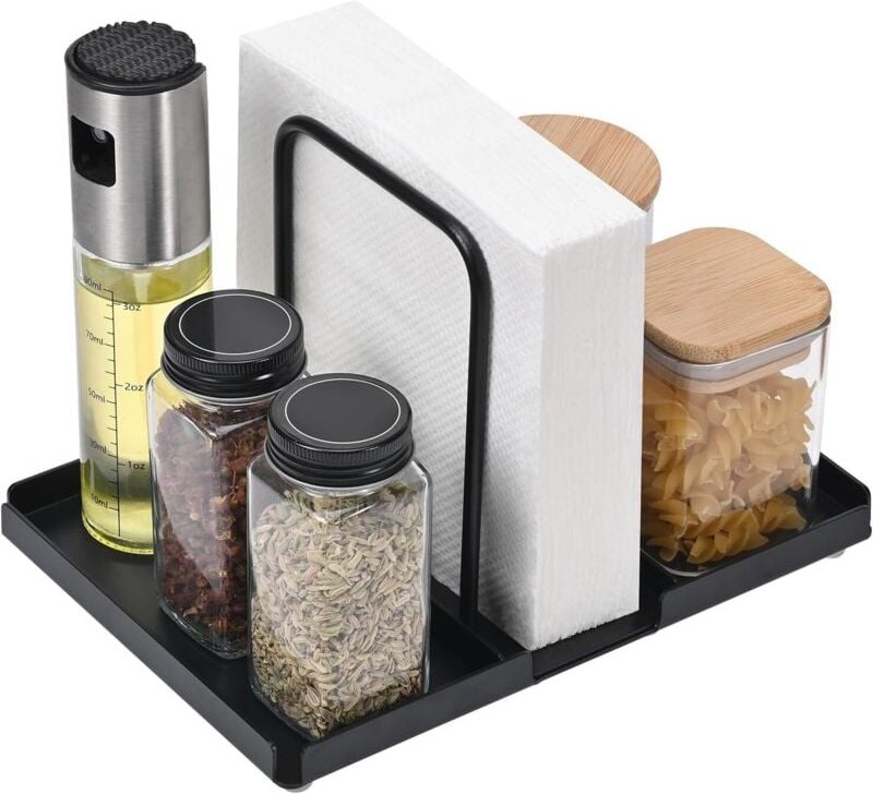 Klassischer schwarzer Serviettenhalter aus Aluminium, für Salz- und Pfefferstreuer