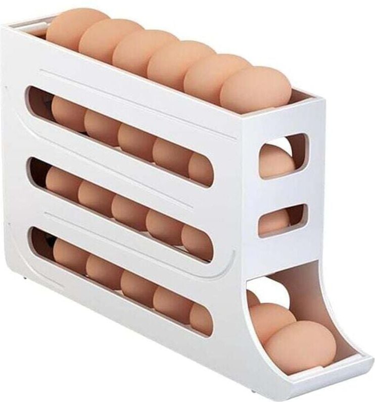 Eierspender für den Kühlschrank, Eieraufbewahrung für den Kühlschrank, automatischer, rollbarer 4-stöckiger Eierbehälter