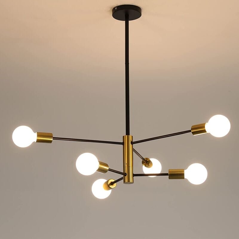 GOECO Vintage-Deckenleuchte, 360° drehbarer Winkel E27 Industrieller Kronleuchter, 6-Licht Vintage-Deckenlampe aus Metal...