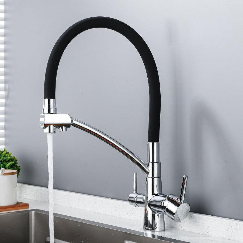 3-Wege-Küchenarmatur, flexible Küchenmischbatterie, 360° verstellbare Trinkwasserarmatur (Doppelgriff), Messingkörper, v...