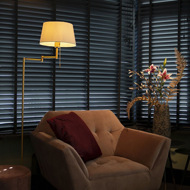 Klassische Stehleuchte Bronze mit verstellbarem weißen Schirm - Ladas Fix