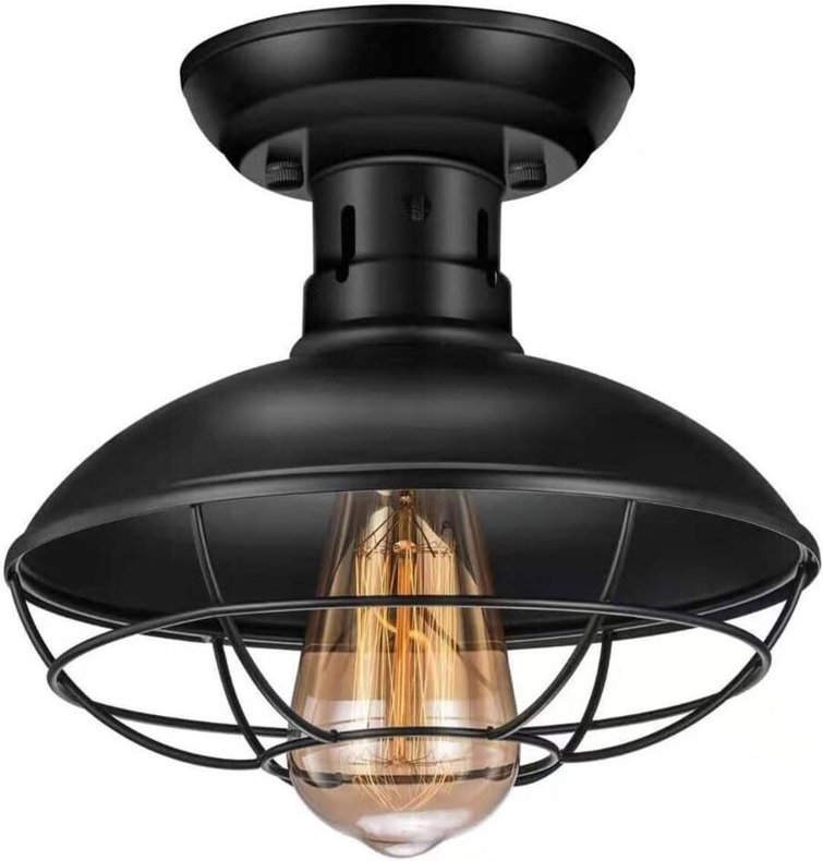 Deckenleuchte im Retro-Metallgitterstil, schlichte und moderne Dachrinnenleuchte, schwarz, warmes Licht, 220 V, E27-Fass...