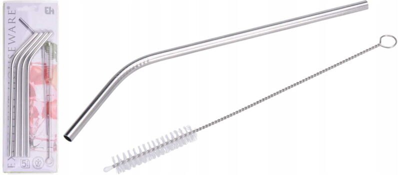 Set mit 4 Edelstahl-Trinkhalmen (21,5 cm) + Reinigungsbürste