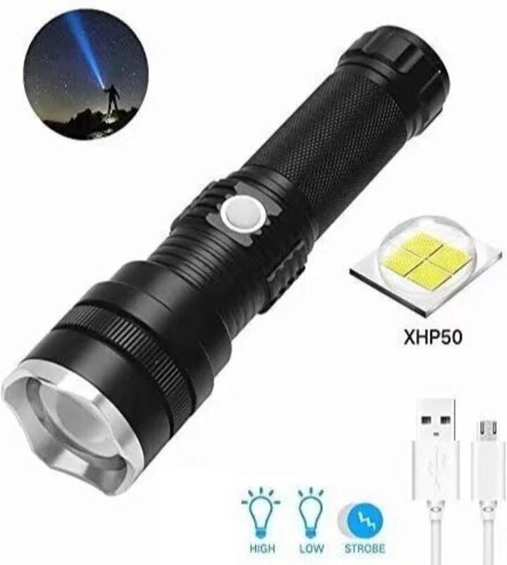 Soekavia - Wiederaufladbare LED-Taschenlampe, superhelle, zoombare taktische Taschenlampe XHP50, 6000 Lumen, 3 Modi, was...