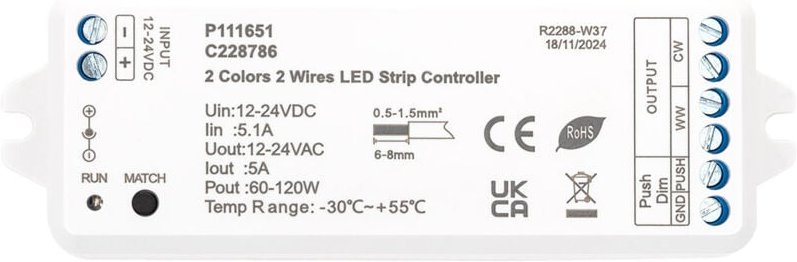Efectoled - Controller Dimmer led Streifen cct 12/24V dc 2 Kanäle kompatibel mit Drucktaster und rf Fernbedienung cct