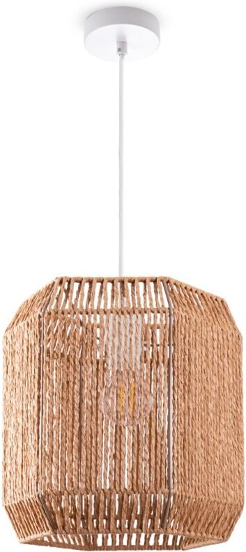 Pendelleuchte Esstisch Papier Boho Hängelampe Esszimmer Lampe E27 Rattan Pendelleuchte - Weiß, Natur (Ø24cm) - Paco Home