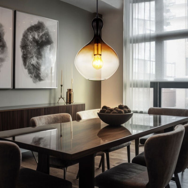 LED Pendellampe schwarz Wohnzimmerleuchte modern Esstisch Glasschirm rauch goldfarben, Metall, 1x 4W 320Lm warmweiß, DxH...