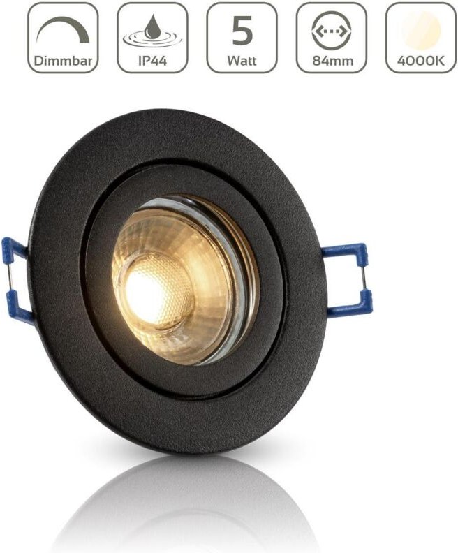 Einbauspot IP44 rund starr - Farbe: schwarz - LED Leuchtmittel: GU10 5W neutralweiß dimmbar