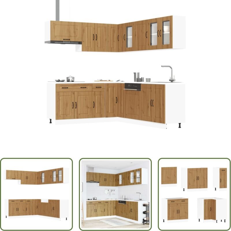 vidaXL Holzwerkstoff - 11-tlg. Küchenschrank-Set Kalmar Artisan-Eiche Holzwerkstoff