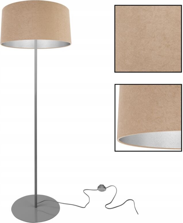 Stehlampe, Dreibein, Chrom, Samtlampenschirm