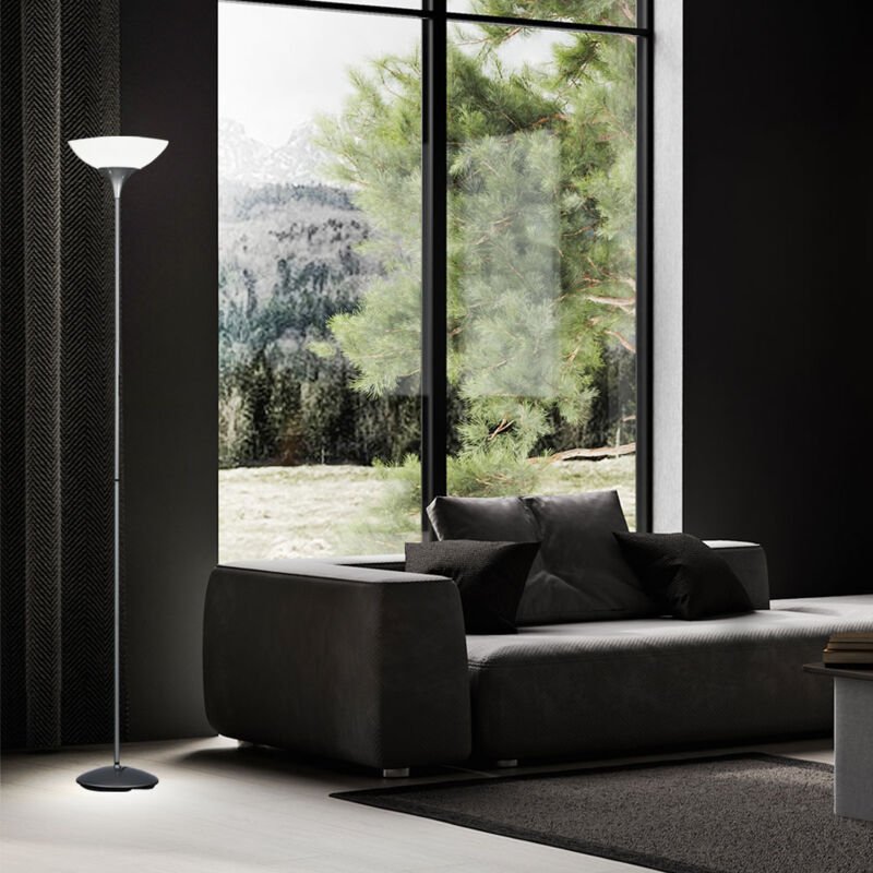 Stehleuchte Stehlampe Deckenfluter Wohnzimmerlampe, Schnurschalter, Metall titanfarben weiß, 1x E27 Fassung, DxH 28x180c...