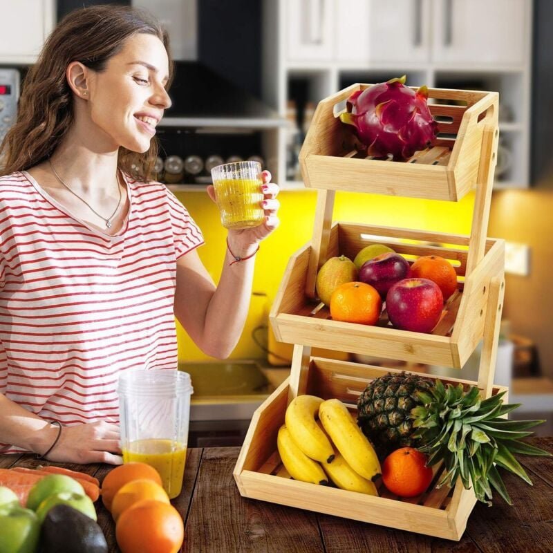 Obststander aus bambus - etagenaufbewahrung fur kuche und speisekammer